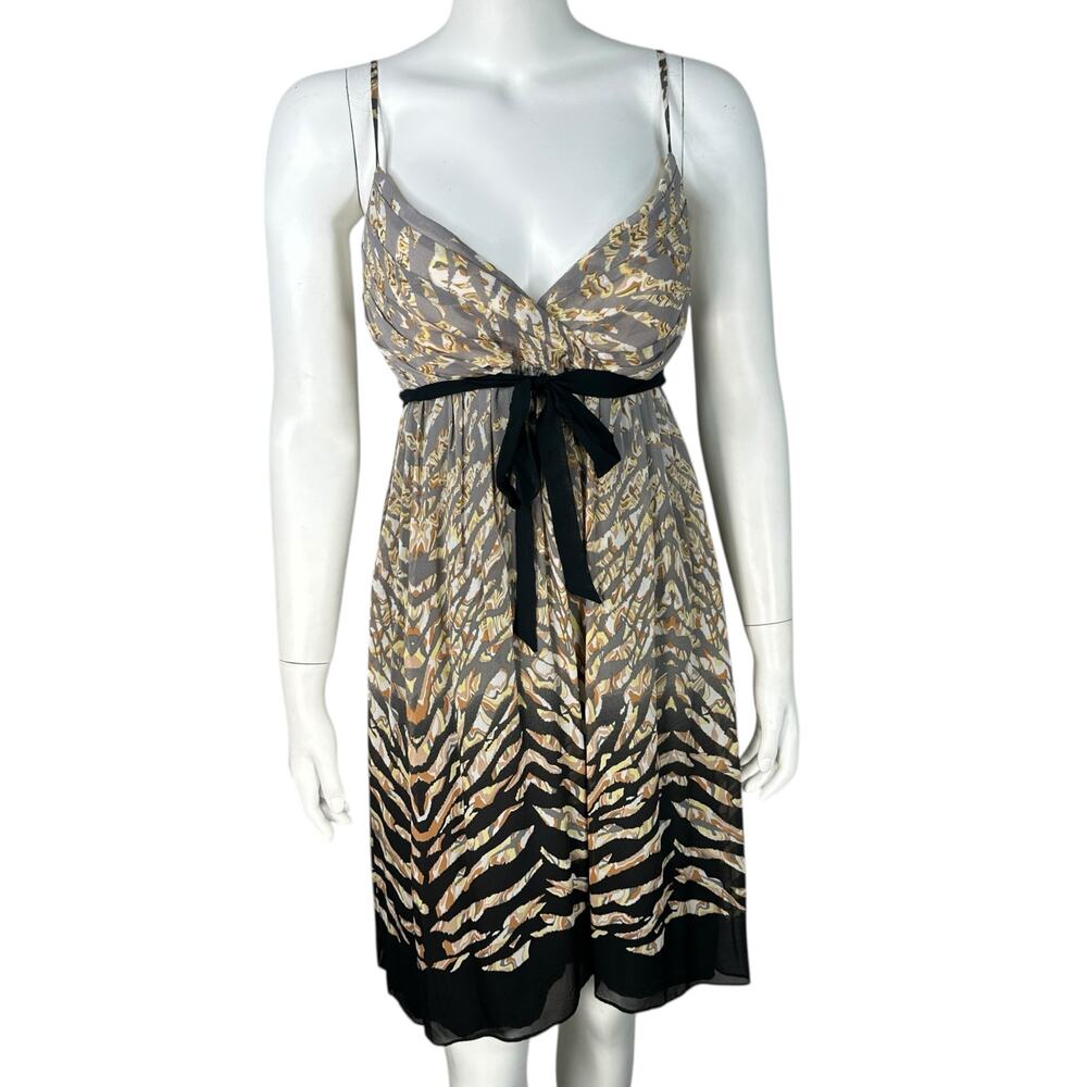 Muse Silk Mini Cocktail Dress Size 8 Tiger Animal Print Sleeveless Empire Waist